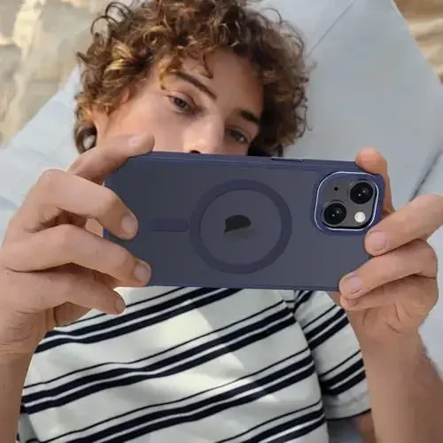 Anuck iPhone 14 uchun g'ilof Magnitli telefon g'ilofi MagSafe bilan mos keladi, Yumshoq TPU bumper qattiq shaffof mat orqa Slim Fit zarbaga chidamli himoya qopqog'i erkaklar ayollar qizlar uchun - To'q ko'k - 7