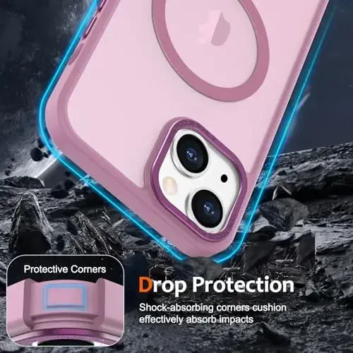 Anuck iPhone 14 uchun gʻilof Magnitli telefon gʻilofi MagSafe bilan mos keladi, Yumshoq TPU bumperli qattiq yarim shaffof mat orqa Slim Fit zarbaga chidamli himoya qopqogʻi erkaklar ayollar qizlar uchun - Uzum binafsha - 4