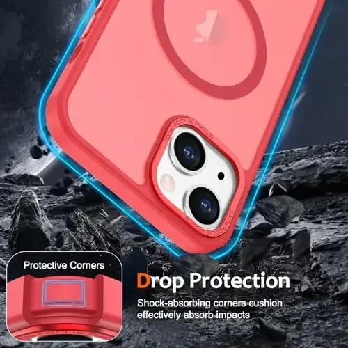 Anuck iPhone 14 uchun gʻilof Magnitli telefon gʻilofi MagSafe bilan mos keladi, Yumshoq TPU bumperli qattiq yarim shaffof mat orqa Slim Fit zarbga chidamli himoya qopqogʻi erkaklar ayollar qizlar uchun - Ochiq qizil - 4
