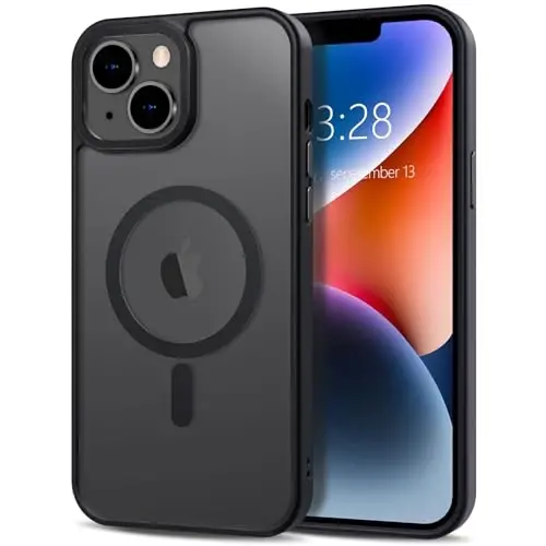 Anuck iPhone 14 uchun g'ilof Magnitli telefon g'ilofi MagSafe bilan mos, Yumshoq TPU bumperli qattiq shaffof mat orqa Slim Fit zarbaga chidamli himoya qopqog'i erkaklar ayollar qizlar uchun - Qora 