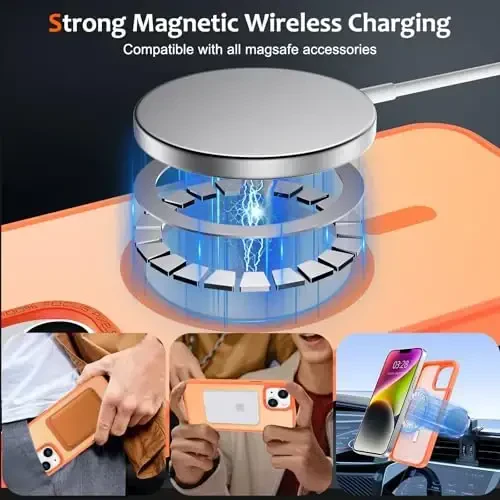 Anuck iPhone 14 uchun g'ilof MagSafe bilan mos keladigan magnit telefon g'ilofi, yumshoq TPU bumper qattiq shaffof mat orqa ingichka zarbga chidamli himoya qopqog'i erkaklar ayollar qizlar uchun - apelsin - 2