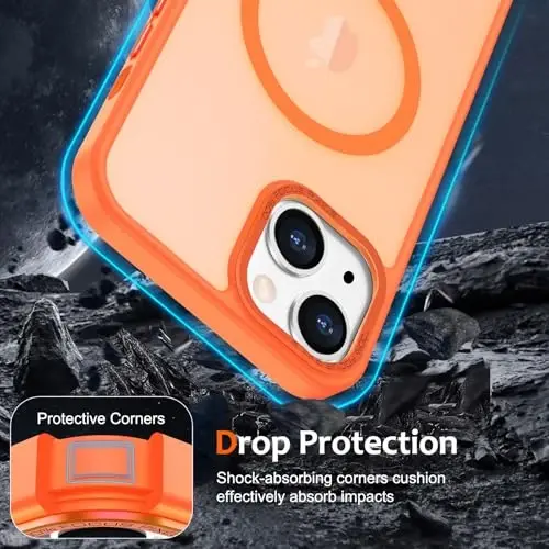 Anuck iPhone 14 uchun g'ilof MagSafe bilan mos keladigan magnit telefon g'ilofi, yumshoq TPU bumper qattiq shaffof mat orqa ingichka zarbga chidamli himoya qopqog'i erkaklar ayollar qizlar uchun - apelsin - 4