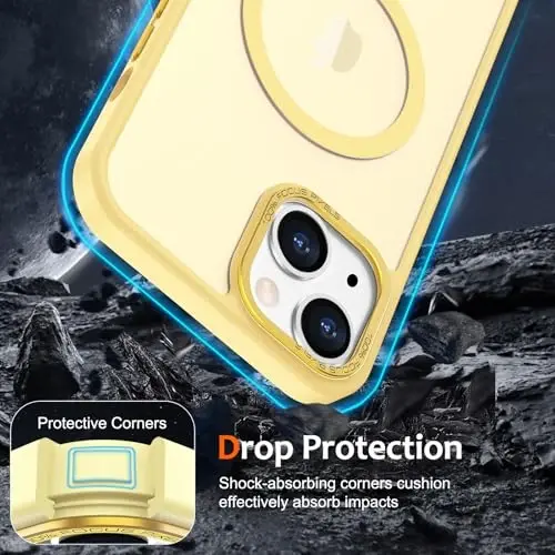 Anuck iPhone 14 uchun g‘ilof, MagSafe bilan mos keluvchi magnitli telefon g‘ilofi, yumshoq TPU bamperli qattiq yarim shaffof mat orqa tomoni, ingichka, zarbaga chidamli himoya g‘ilofi - Sariq - 4