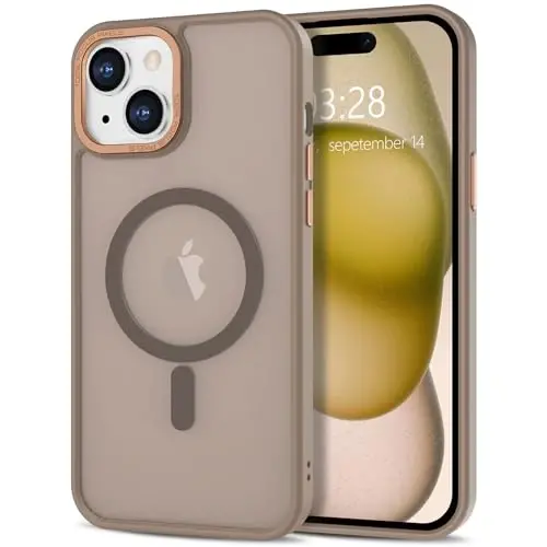 Anuck Case for iPhone 15 Plus Case Magnetic Phone Case Compatible with MagSafe, Soft TPU Bumper Hard Translucent Matte Back Slim Fit Shockproof Protective Cover for Men Women Girls - Brown 