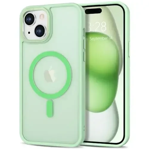 Anuck iPhone 15 Plus uchun gʻilof Magnitli telefon gʻilofi MagSafe bilan mos, yumshoq TPU bamperli qattiq shaffof mat orqa ingichka zarbga chidamli himoya qopqogʻi erkaklar ayollar qizlar uchun - Yashil - 1