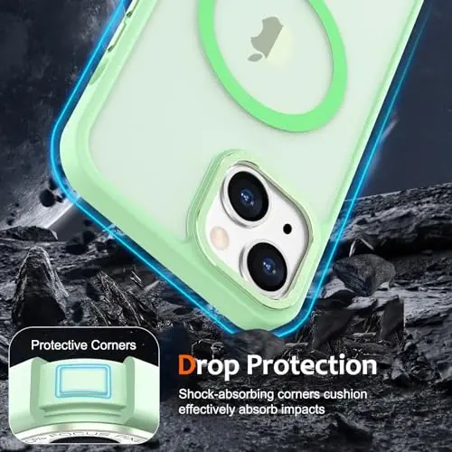 Anuck iPhone 15 Plus uchun gʻilof Magnitli telefon gʻilofi MagSafe bilan mos, yumshoq TPU bamperli qattiq shaffof mat orqa ingichka zarbga chidamli himoya qopqogʻi erkaklar ayollar qizlar uchun - Yashil - 4