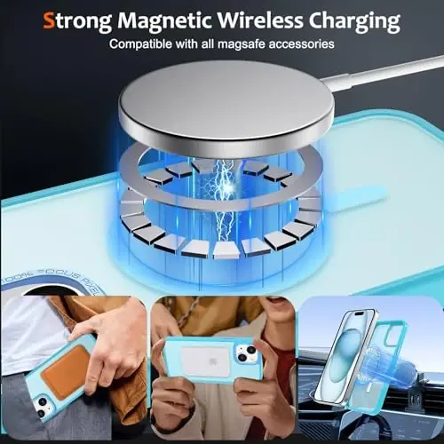 Anuck iPhone 15 Plus uchun g'ilof Magnitli telefon g'ilofi MagSafe bilan mos, Yumshoq TPU bamperli qattiq yarim shaffof mat orqa nozik qopqoq zarbga chidamli himoya qopqog'i erkaklar ayollar qizlar uchun - Ko'k ko'l - 2