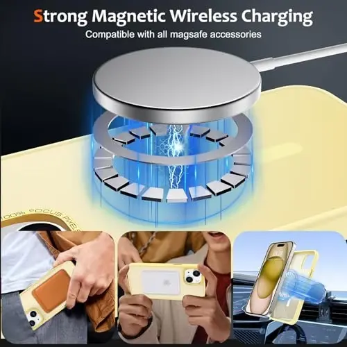 Anuck iPhone 15 Plus uchun g'ilof MagSafe bilan mos keladigan magnit telefon g'ilofi, yumshoq TPU bamperi qattiq shaffof mat orqa nozik zarbga chidamli himoya qopqog'i erkaklar ayollar qizlar uchun - Sariq - ANUCK (1)