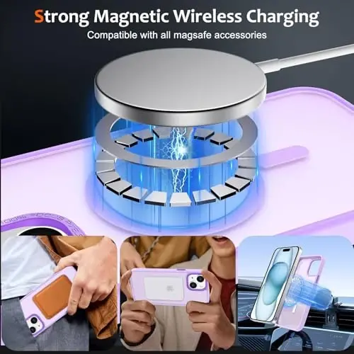 Anuck iPhone 15 Plus uchun g'ilof MagSafe bilan mos keladigan magnit telefon g'ilofi, yumshoq TPU bamperi qattiq yarim shaffof mat orqa nozik zarbga chidamli himoya qopqog'i erkaklar ayollar qizlar uchun - och binafsha - 2