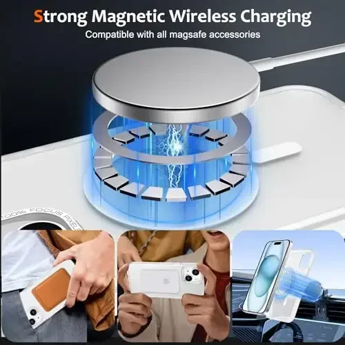 Anuck iPhone 15 Plus uchun g'ilof, MagSafe bilan mos magnit telefon g'ilofi, yumshoq TPU bumperli qattiq shaffof mat orqa, ingichka, zarbga chidamli himoya qopqog'i erkaklar ayollar qizlar uchun - Oq - 2