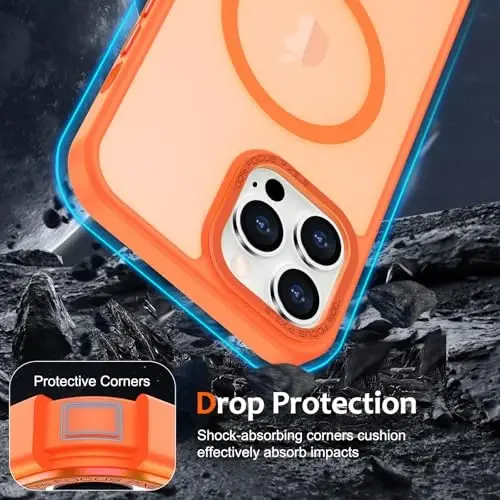 Anuck iPhone 15 Pro Max Kılıf, MagSafe Uyumlu Manyetik Telefon Kılıfı, Yumuşak TPU Tamponlu Sert Yarı Saydam Mat Arka Yüzey, İnce Kesim Darbeye Dayanıklı Koruyucu Kılıf, Erkekler, Kadınlar ve Kızlar İçin - Turuncu - 4