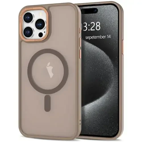 Anuck iPhone 15 Pro Max uchun g'ilof Magnitli telefon g'ilofi MagSafe bilan mos keladi, Yumshoq TPU bumper qattiq shaffof mat orqa Slim Fit zarbaga chidamli himoya qopqog'i erkaklar ayollar qizlar uchun - jigarrang - 1