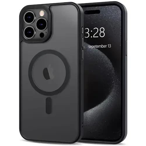 Anuck iPhone 15 Pro Max uchun gʻilof Magnitli telefon gʻilofi MagSafe bilan mos, Yumshoq TPU bumper Qattiq yarim shaffof mat orqa Slim Fit zarbga chidamli himoya qopqogʻi erkaklar ayollar qizlar uchun - Qora - 12