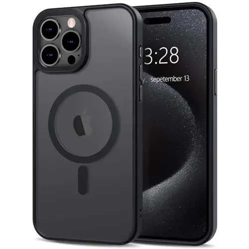 Anuck iPhone 15 Pro Max uchun gʻilof Magnitli telefon gʻilofi MagSafe bilan mos, Yumshoq TPU bumper Qattiq yarim shaffof mat orqa Slim Fit zarbga chidamli himoya qopqogʻi erkaklar ayollar qizlar uchun - Qora 