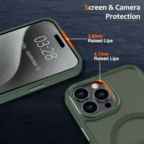 Anuck iPhone 15 Pro Max uchun g'ilof Magnitli telefon g'ilofi MagSafe bilan mos, Yumshoq TPU bumperli qattiq shaffof mat orqa Slim Fit zarbga chidamli himoya qopqog'i erkaklar ayollar qizlar uchun - To'q yashil - 9