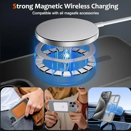 Anuck iPhone 15 Pro Max uchun g'ilof MagSafe bilan mos keladigan magnit telefon g'ilofi, yumshoq TPU bamperi qattiq shaffof mat orqa yuzasi yupqa zarbga chidamli himoya qopqog'i erkaklar ayollar qizlar uchun - kulrang - 2