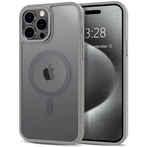 Anuck iPhone 15 Pro Max uchun g'ilof MagSafe bilan mos keladigan magnit telefon g'ilofi, yumshoq TPU bamperi qattiq shaffof mat orqa yuzasi yupqa zarbga chidamli himoya qopqog'i erkaklar ayollar qizlar uchun - kulrang 