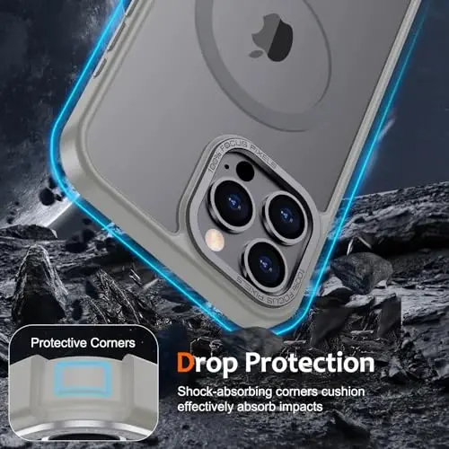Anuck iPhone 15 Pro Max uchun g'ilof MagSafe bilan mos keladigan magnit telefon g'ilofi, yumshoq TPU bamperi qattiq shaffof mat orqa yuzasi yupqa zarbga chidamli himoya qopqog'i erkaklar ayollar qizlar uchun - kulrang - 4