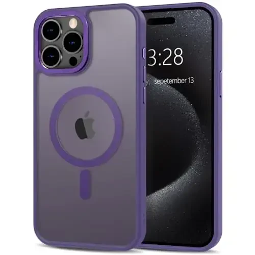 Anuck iPhone 15 Pro uchun g'ilof Magnitli telefon g'ilofi MagSafe bilan mos, Yumshoq TPU bamper Qattiq yarim shaffof mat orqa Yengil zarbga chidamli himoya qopqog'i erkaklar ayollar qizlar uchun - To'q binafsha - ANUCK