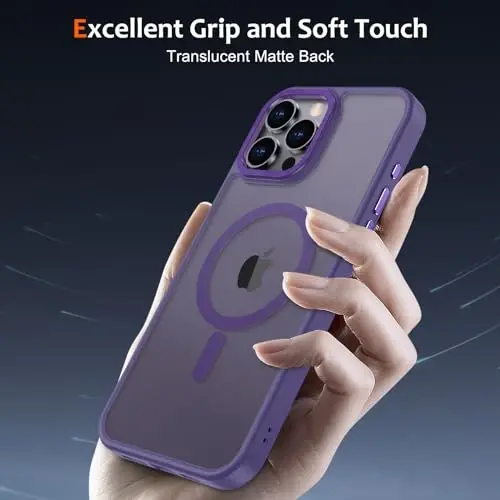 Anuck iPhone 15 Pro uchun g'ilof Magnitli telefon g'ilofi MagSafe bilan mos, Yumshoq TPU bamper Qattiq yarim shaffof mat orqa Yengil zarbga chidamli himoya qopqog'i erkaklar ayollar qizlar uchun - To'q binafsha - 5