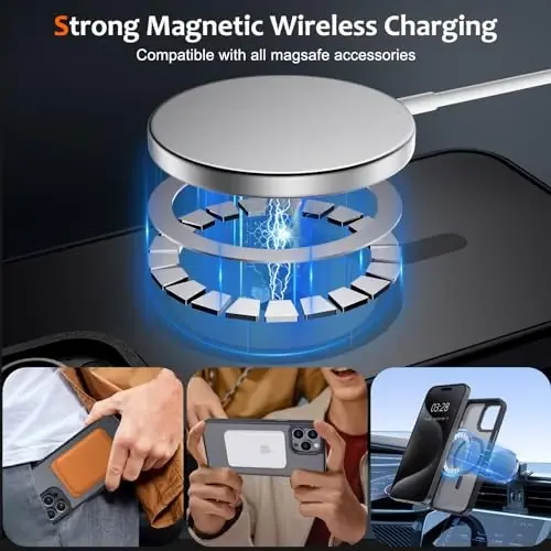 Anuck iPhone 15 Pro uchun g'ilof Magnitli telefon g'ilofi MagSafe bilan mos, Yumshoq TPU bamper Qattiq yarim shaffof mat orqa Yupqa zarbga chidamli himoya qopqog'i Erkaklar Ayollar Qizlar uchun - Qora - ANUCK (1)