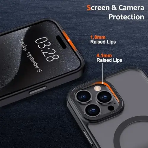 Anuck iPhone 15 Pro uchun g'ilof Magnitli telefon g'ilofi MagSafe bilan mos, Yumshoq TPU bamper Qattiq yarim shaffof mat orqa Yupqa zarbga chidamli himoya qopqog'i Erkaklar Ayollar Qizlar uchun - Qora - 3