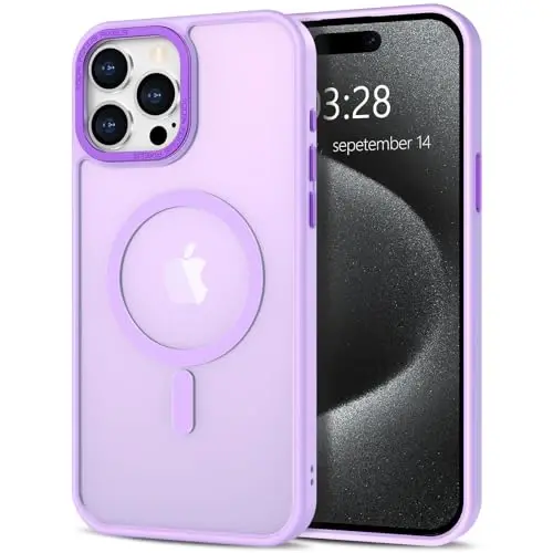 Anuck iPhone 15 Pro uchun gʻilof Magnitli telefon gʻilofi MagSafe bilan mos, Yumshoq TPU bamperli qattiq shaffof mat orqa yupqa zarbga chidamli himoya qopqogʻi erkaklar ayollar qizlar uchun - Ochiq binafsha - 1