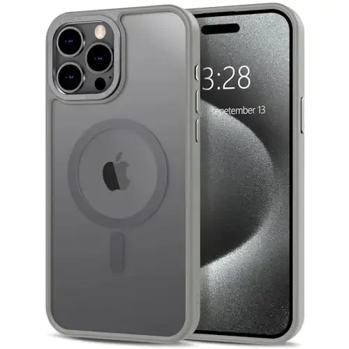 Anuck iPhone 15 Pro uchun g'ilof Magnitli telefon g'ilofi MagSafe bilan mos, Yumshoq TPU bumperli qattiq shaffof mat orqa Slim Fit zarbga chidamli himoya qopqog'i erkaklar ayollar qizlar uchun - Kulrang - 12