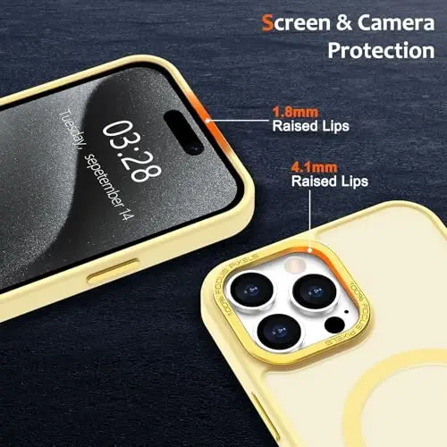 Anuck iPhone 15 Pro uchun g‘ilof MagSafe bilan mos keladigan magnit telefon g‘ilofi, yumshoq TPU bamperi qattiq yarim shaffof mat orqa nozik zarbga chidamli himoya qopqog‘i erkaklar ayollar qizlar uchun - Sariq - 3