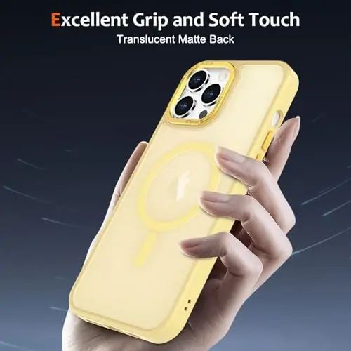Anuck iPhone 15 Pro uchun g‘ilof MagSafe bilan mos keladigan magnit telefon g‘ilofi, yumshoq TPU bamperi qattiq yarim shaffof mat orqa nozik zarbga chidamli himoya qopqog‘i erkaklar ayollar qizlar uchun - Sariq - 5