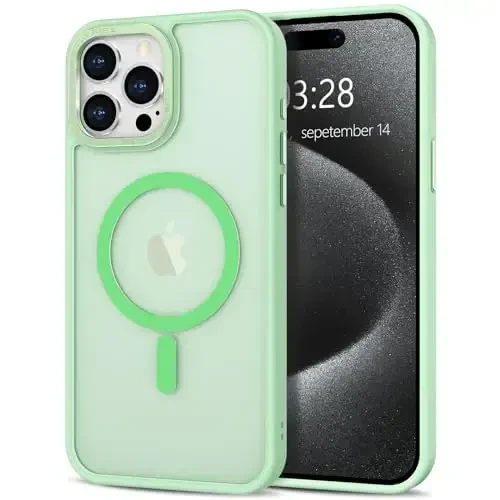 Anuck iPhone 15 Pro uchun g'ilof, MagSafe bilan mos keladigan magnit telefon g'ilofi, yumshoq TPU bumper, qattiq shaffof mat orqa, ingichka, zarbga chidamli himoya qopqog'i erkaklar ayollar qizlar uchun - Yashil - ANUCK