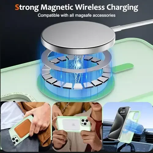 Anuck iPhone 15 Pro uchun g'ilof, MagSafe bilan mos keladigan magnit telefon g'ilofi, yumshoq TPU bumper, qattiq shaffof mat orqa, ingichka, zarbga chidamli himoya qopqog'i erkaklar ayollar qizlar uchun - Yashil - 2