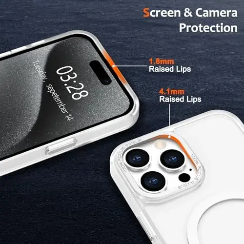 Anuck iPhone 15 Pro uchun g‘ilof MagSafe bilan mos keladigan magnitli telefon g‘ilofi, yumshoq TPU bamperli qattiq yarim shaffof mat orqa yupqa zarbga chidamli himoya qopqog‘i erkaklar ayollar qizlar uchun - Oq - 3