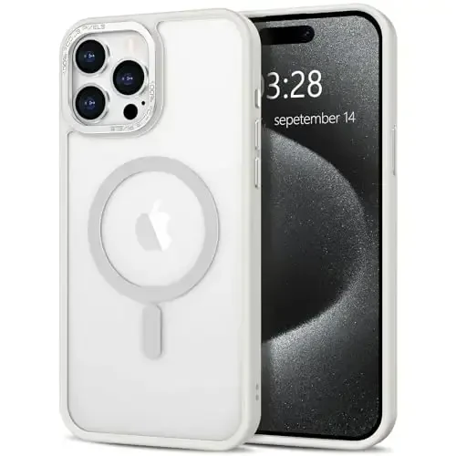 Anuck iPhone 15 Pro uchun g'ilof, MagSafe bilan mos magnit telefon g'ilofi, yumshoq TPU bamper qattiq shaffof mat orqa, ingichka zarbga chidamli himoya qopqog'i erkaklar ayollar qizlar uchun - krem oq - 12