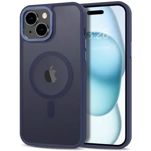 Anuck iPhone 15 uchun g'ilof Magnitli telefon g'ilofi MagSafe bilan mos keladi, Yumshoq TPU bamper Qattiq yarim shaffof mat orqa Yupqa mos Shokka chidamli himoya qopqog'i erkaklar ayollar qizlar uchun - To'q ko'k - 1