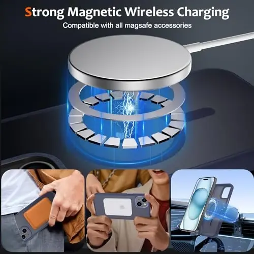 Anuck iPhone 15 uchun g'ilof Magnitli telefon g'ilofi MagSafe bilan mos keladi, Yumshoq TPU bamper Qattiq yarim shaffof mat orqa Yupqa mos Shokka chidamli himoya qopqog'i erkaklar ayollar qizlar uchun - To'q ko'k - 11