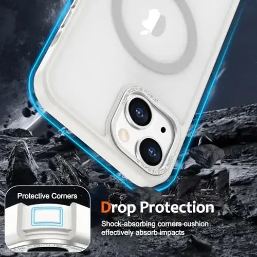 Anuck iPhone 15 uchun g'ilof Magnitli telefon g'ilofi MagSafe bilan mos, Yumshoq TPU bumperli qattiq shaffof mat orqa Slim Fit zarbga chidamli himoya qopqog'i erkaklar ayollar qizlar uchun - Krem oq - 4