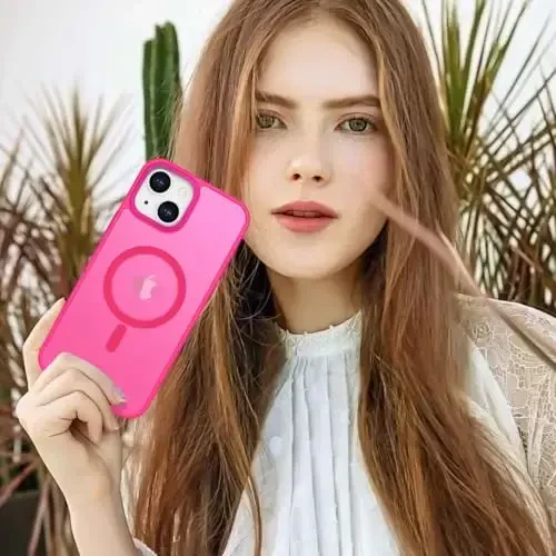 Anuck iPhone 15 uchun g'ilof, MagSafe bilan mos keladigan magnit telefon g'ilofi, yumshoq TPU bumper qattiq shaffof mat orqa ingichka zarbga chidamli himoya qopqog'i erkaklar ayollar qizlar uchun - Hot Pink - 6