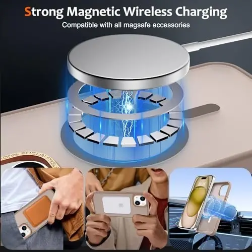 Anuck iPhone 15 uchun g‘ilof, MagSafe bilan mos magnit telefon g‘ilofi, yumshoq TPU bamperi qattiq yarim shaffof mat orqa nozik zarbga chidamli himoya qopqog‘i erkaklar ayollar qizlar uchun - jigarrang - 2