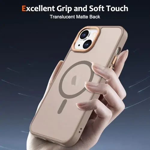 Anuck iPhone 15 uchun g‘ilof, MagSafe bilan mos magnit telefon g‘ilofi, yumshoq TPU bamperi qattiq yarim shaffof mat orqa nozik zarbga chidamli himoya qopqog‘i erkaklar ayollar qizlar uchun - jigarrang - 5