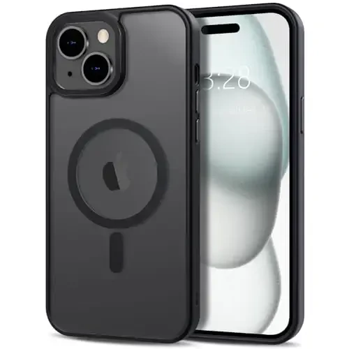 Anuck iPhone 15 uchun g'ilof, MagSafe bilan mos magnit telefon g'ilofi, yumshoq TPU bumperli qattiq shaffof mat orqa, ingichka, zarbga chidamli himoya qopqog'i erkaklar, ayollar va qizlar uchun - Qora 