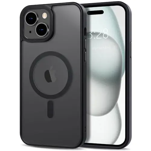 Anuck iPhone 15 uchun g'ilof, MagSafe bilan mos magnit telefon g'ilofi, yumshoq TPU bumperli qattiq shaffof mat orqa, ingichka, zarbga chidamli himoya qopqog'i erkaklar, ayollar va qizlar uchun - Qora - 1