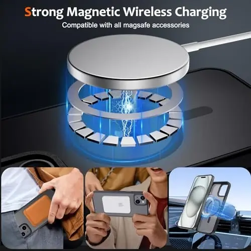 Anuck iPhone 15 uchun g'ilof, MagSafe bilan mos magnit telefon g'ilofi, yumshoq TPU bumperli qattiq shaffof mat orqa, ingichka, zarbga chidamli himoya qopqog'i erkaklar, ayollar va qizlar uchun - Qora - ANUCK (1)