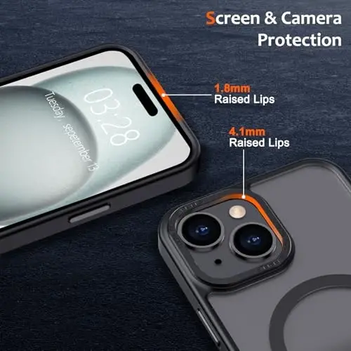 Anuck iPhone 15 uchun g'ilof, MagSafe bilan mos magnit telefon g'ilofi, yumshoq TPU bumperli qattiq shaffof mat orqa, ingichka, zarbga chidamli himoya qopqog'i erkaklar, ayollar va qizlar uchun - Qora - 3