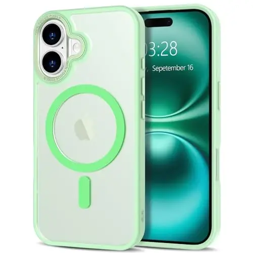 Anuck iPhone 16 Plus uchun g'ilof MagSafe bilan mos keladigan magnit telefon g'ilofi, yumshoq TPU bamperi qattiq yarim shaffof mat orqa nozik zarbga chidamli himoya qopqog'i erkaklar ayollar qizlar uchun - Yashil - ANUCK
