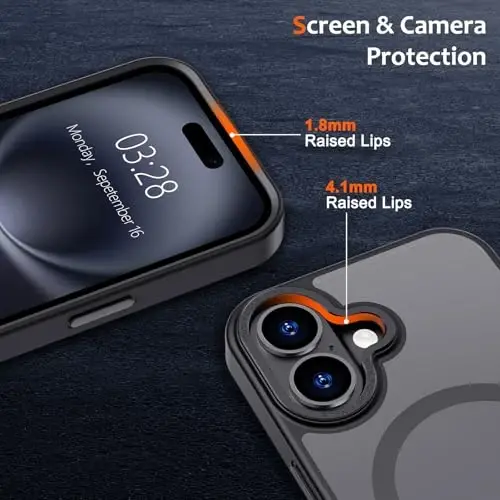 Anuck iPhone 16 Plus uchun g'ilof, MagSafe bilan mos keladigan magnitli telefon g'ilofi, yumshoq TPU bamperli, qattiq shaffof mat orqa tomonli, ingichka, zarbaga chidamli himoya g'ilofi, erkaklar, ayollar va qizlar uchun - Qora - 3