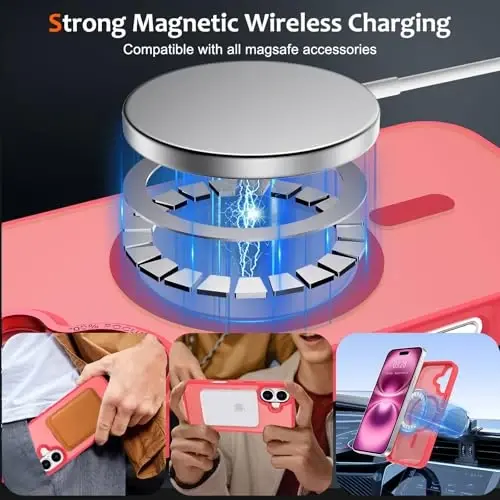 Anuck iPhone 16 Plus uchun g‘ilof MagSafe bilan mos keluvchi magnitli telefon g‘ilofi, yumshoq TPU bamperli qattiq yarim shaffof mat orqa, ingichka, zarbga chidamli himoya qopqog‘i erkaklar, ayollar va qizlar uchun - och qizil - 2