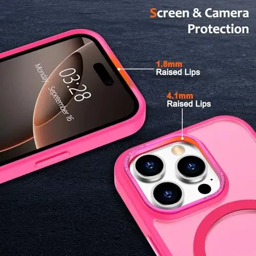 Anuck iPhone 16 Pro Max uchun g‘ilof Magnitli telefon g‘ilofi MagSafe bilan mos keladi, Yumshoq TPU bamperi Qattiq yarim shaffof mat orqa Yengil Shokka chidamli himoya qopqog‘i erkaklar ayollar qizlar uchun - To‘q pushti - 3