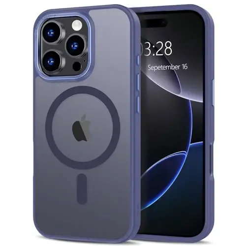 Anuck iPhone 16 Pro Max uchun g'ilof Magnitli telefon g'ilofi MagSafe bilan mos keladi, Yumshoq TPU Bumper Qattiq yarim shaffof mat orqa Slim Fit zarbaga chidamli himoya qopqog'i erkaklar ayollar qizlar uchun - Moviy 