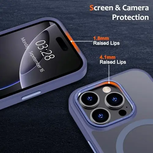 Anuck iPhone 16 Pro Max uchun g'ilof Magnitli telefon g'ilofi MagSafe bilan mos keladi, Yumshoq TPU Bumper Qattiq yarim shaffof mat orqa Slim Fit zarbaga chidamli himoya qopqog'i erkaklar ayollar qizlar uchun - Moviy - 3